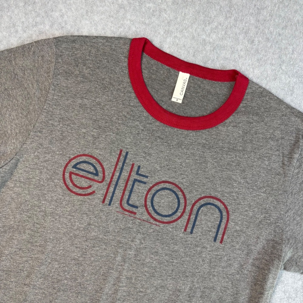 Elton John Ringer T Shirt Canvas Brand Gray Red Trim Small‎ S